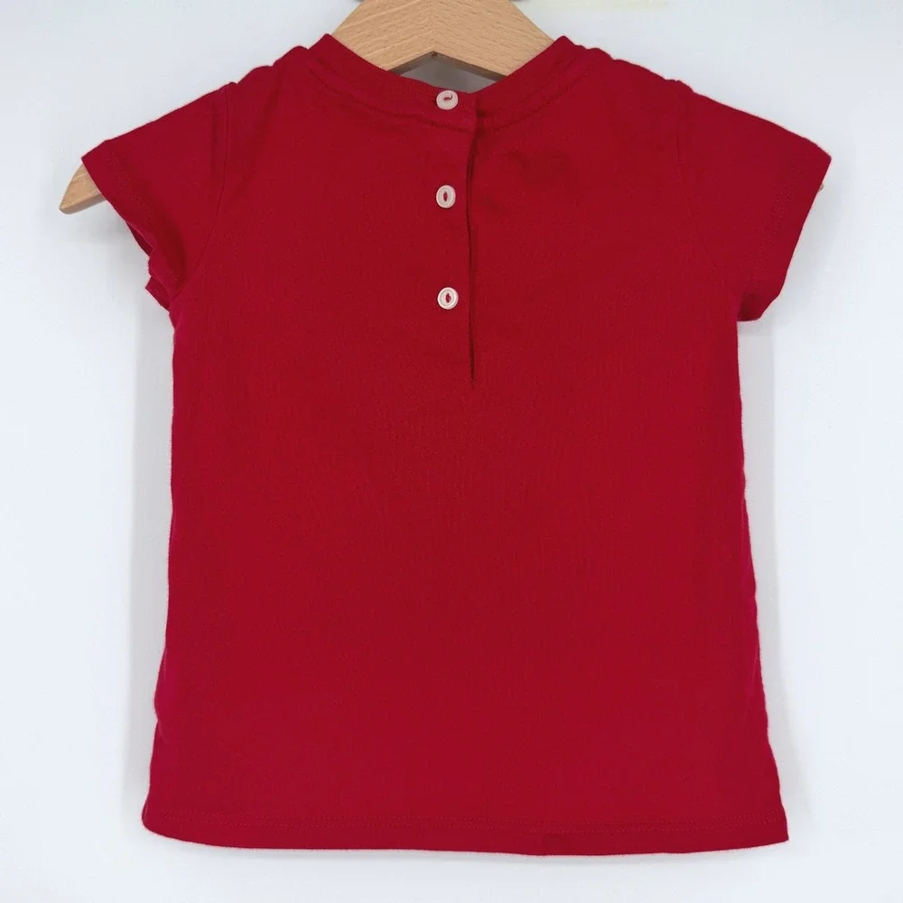 Ralph Lauren Girl's Red Polo Bear Short Sleeve Shirt Top Sz 12 Months Baby
